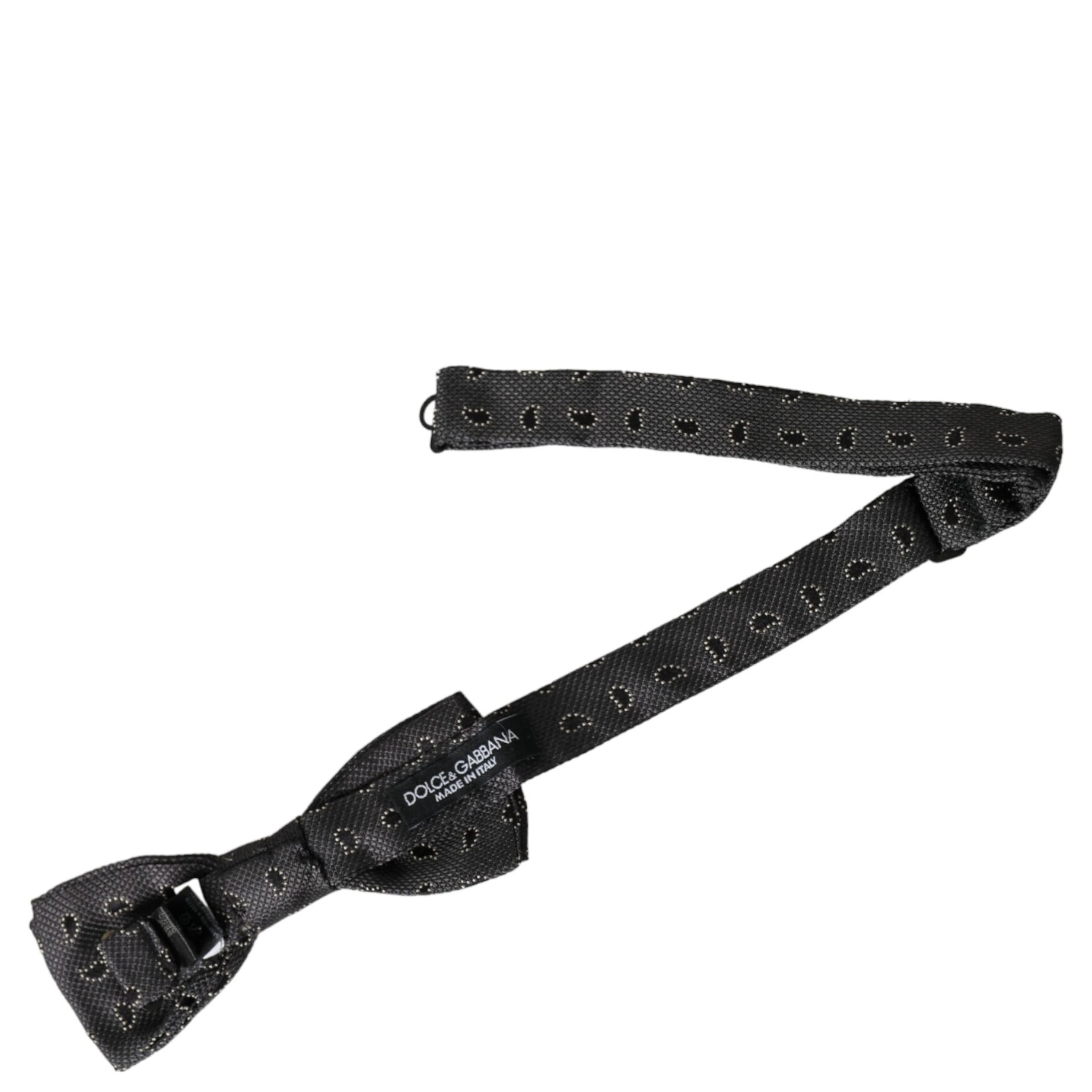 Black Silk Patterned Adjustable Neck Men Bow Tie