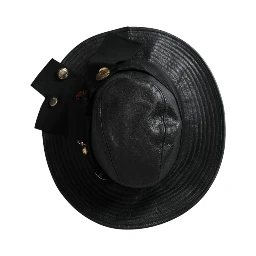 Black Leather DG Coin Crystal Wide Brim Hat