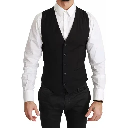 Black Solid STAFF Slim Fit Waistcoat Vest