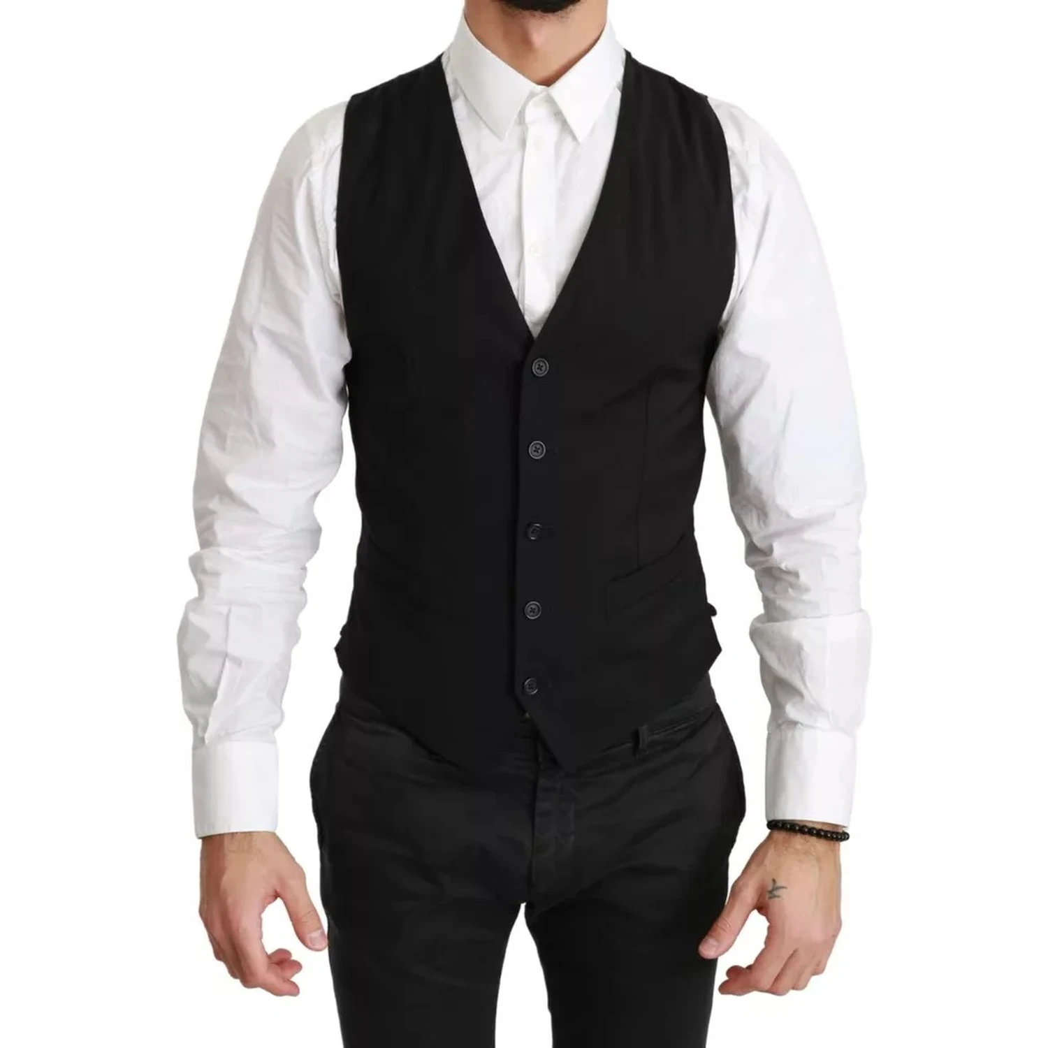 Black Solid STAFF Slim Fit Waistcoat Vest