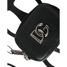 Black Calfskin Leather DG Logo Coin Purse Lanyard Wallet