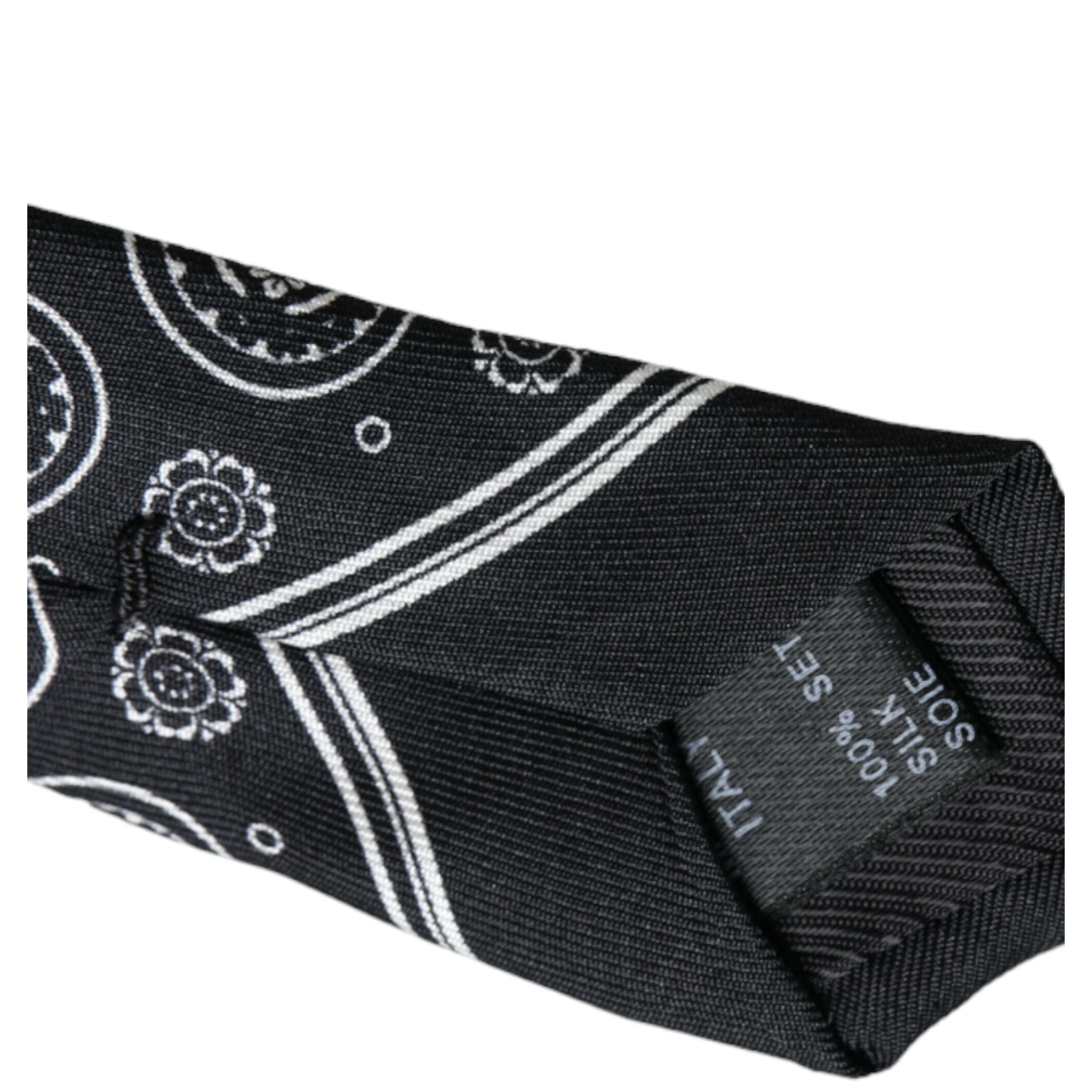 Black Patterned 100%Silk Adjustable Tie