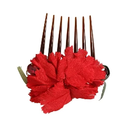 Red Silk Floral Gold Brass Women Hair Comb