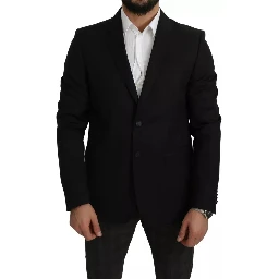 Black Wool Slim Fit Notch Jacket Blazer