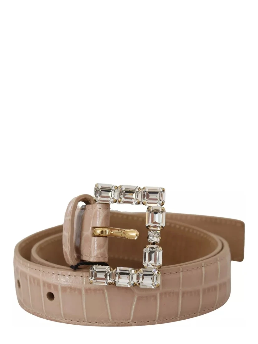 Beige Leather Crystal Buckle Women Belt