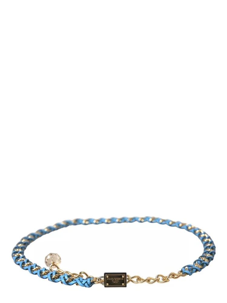Blue Braided Gold Brass Chain Waist Belt
