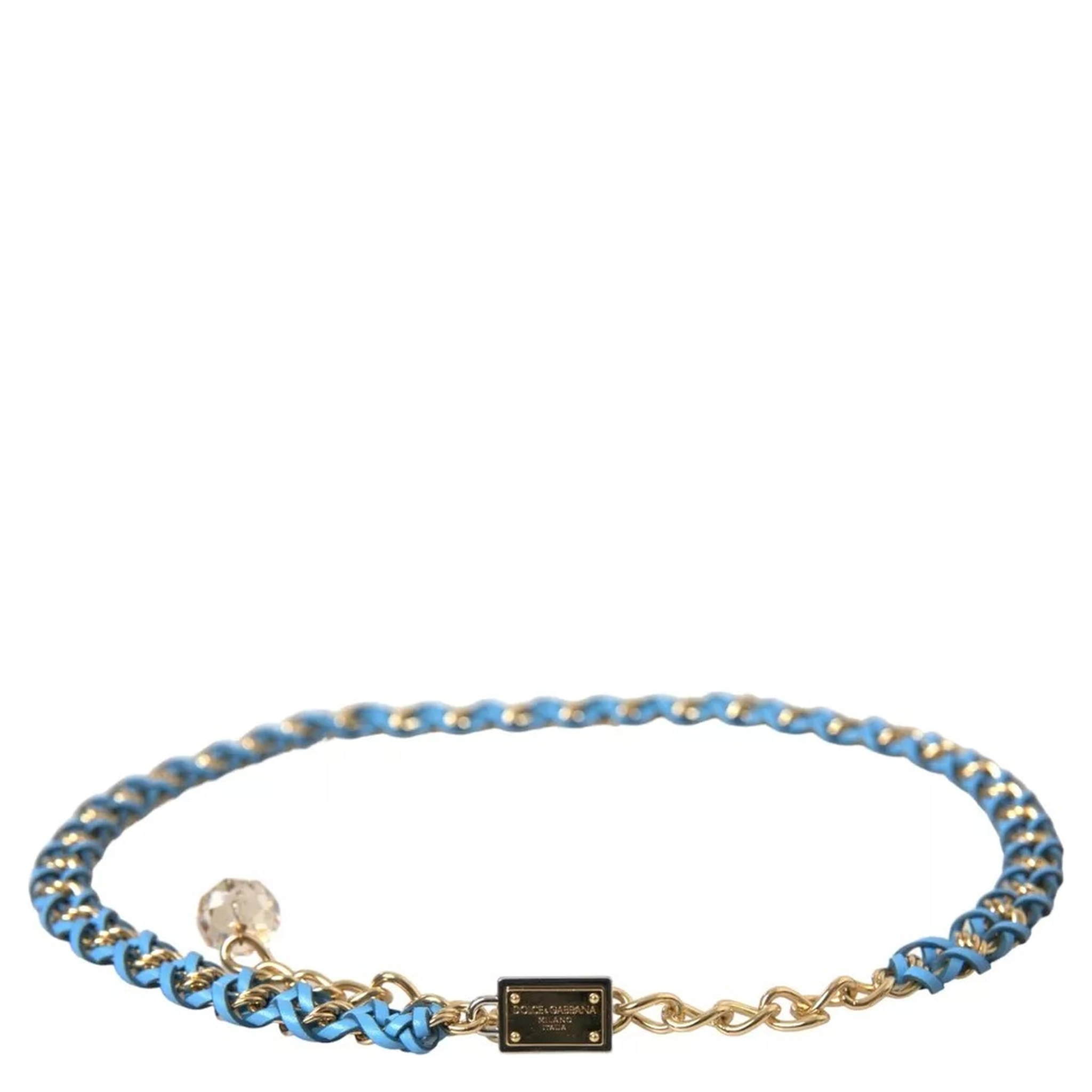 Blue Braided Gold Brass Chain Waist Belt