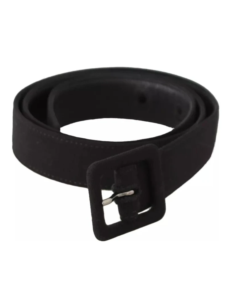 Black Velvet Leather Logo Waist Buckle Belt