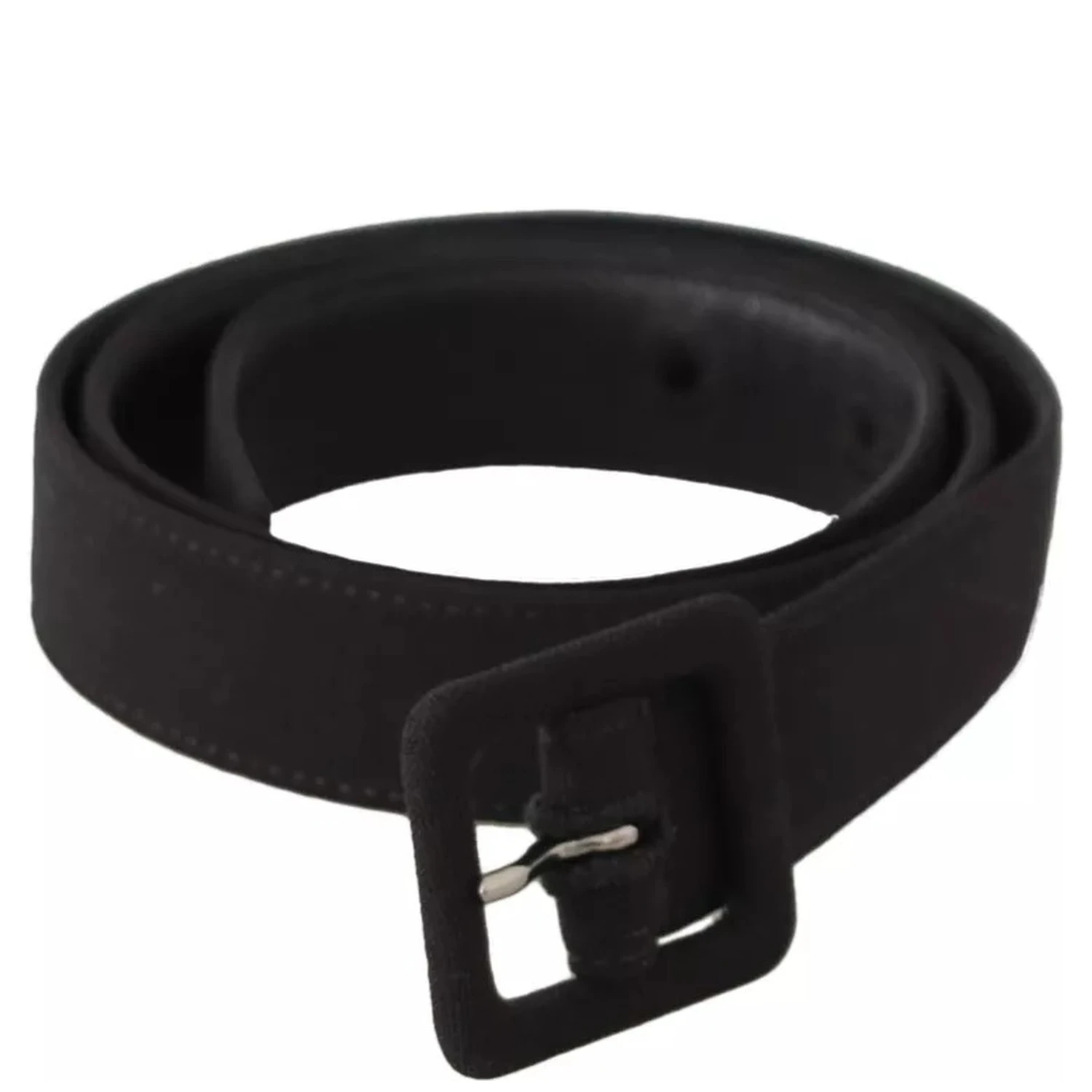 Black Velvet Leather Logo Waist Buckle Belt