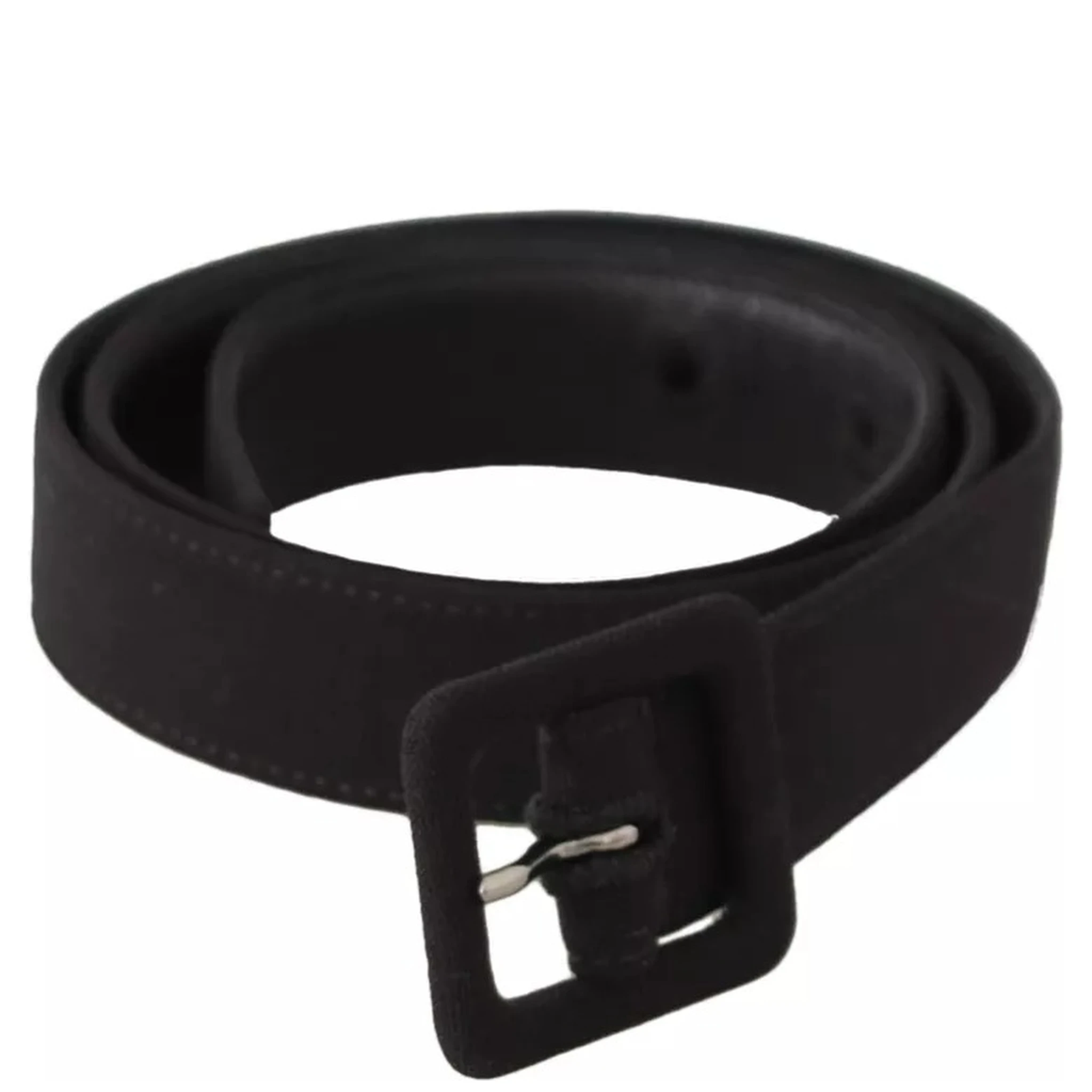 Black Velvet Leather Logo Waist Buckle Belt
