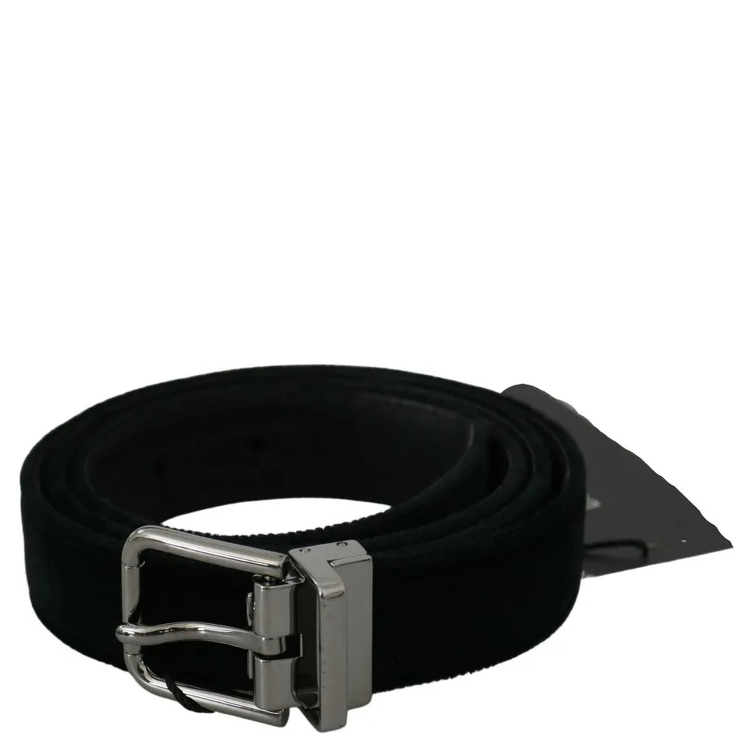 Black Velvet Leather Silver Buckle Belt