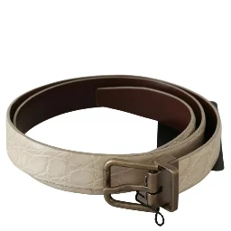 Cream Beige Gold Buckle Waist Leather Belt