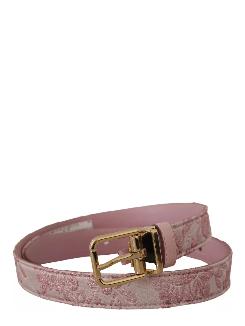 Pink Jaquard Embroidered Gold Tone Metal Buckle Belt