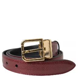 Maroon Leather Gold Metal Buckle Men Belt