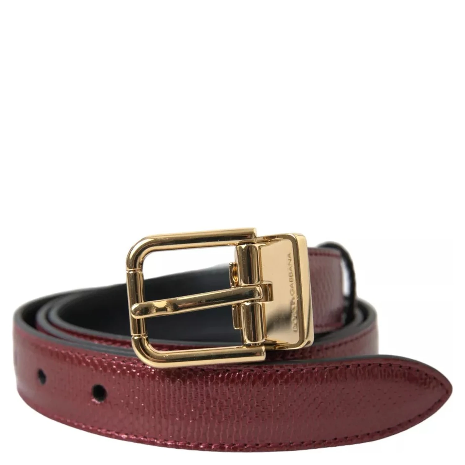 Maroon Leather Gold Metal Buckle Men Belt