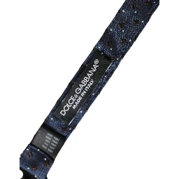Navy Blue Silk Patterned Adjustable Men Papillon Bow Tie