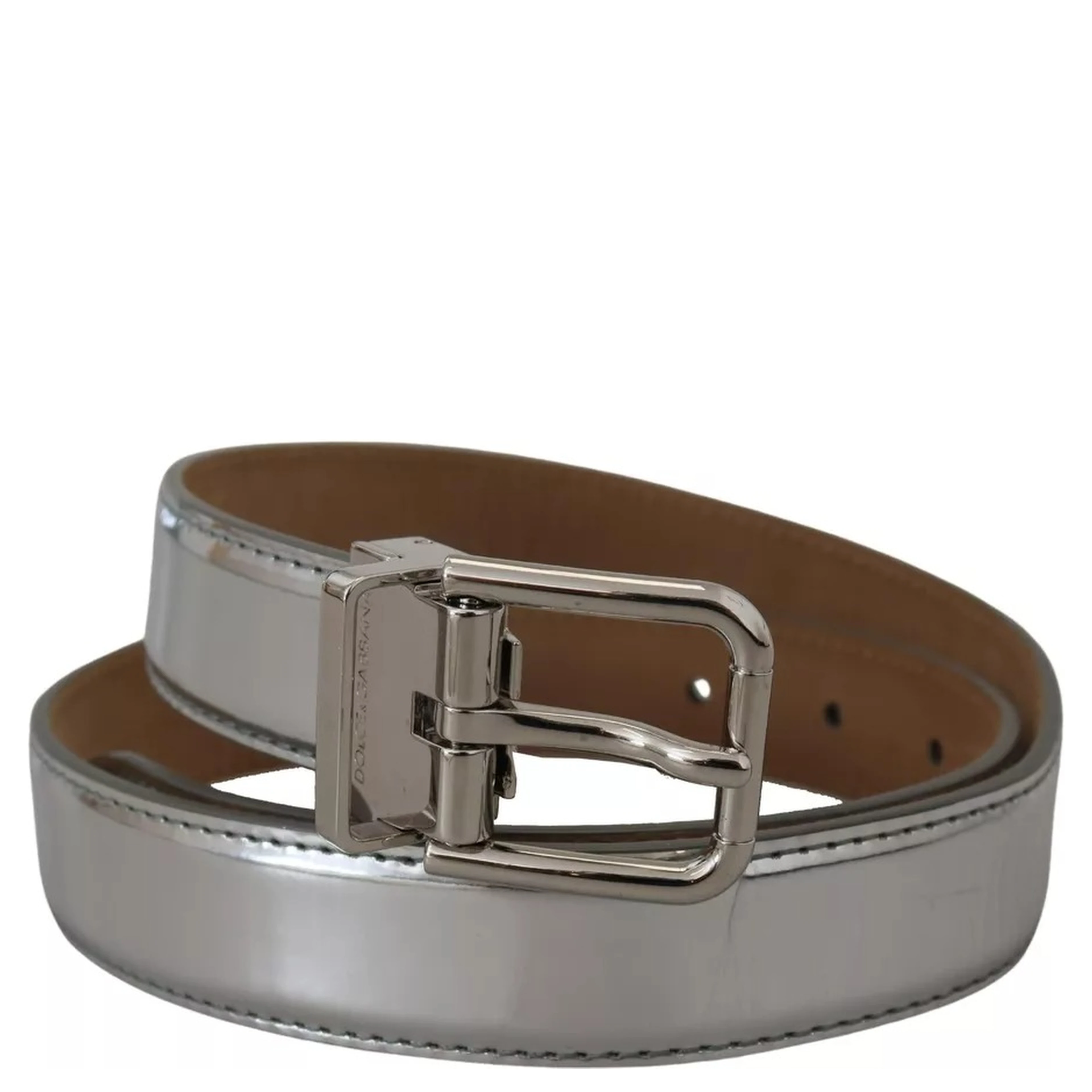 Silver Leather Metal Buckle Belt