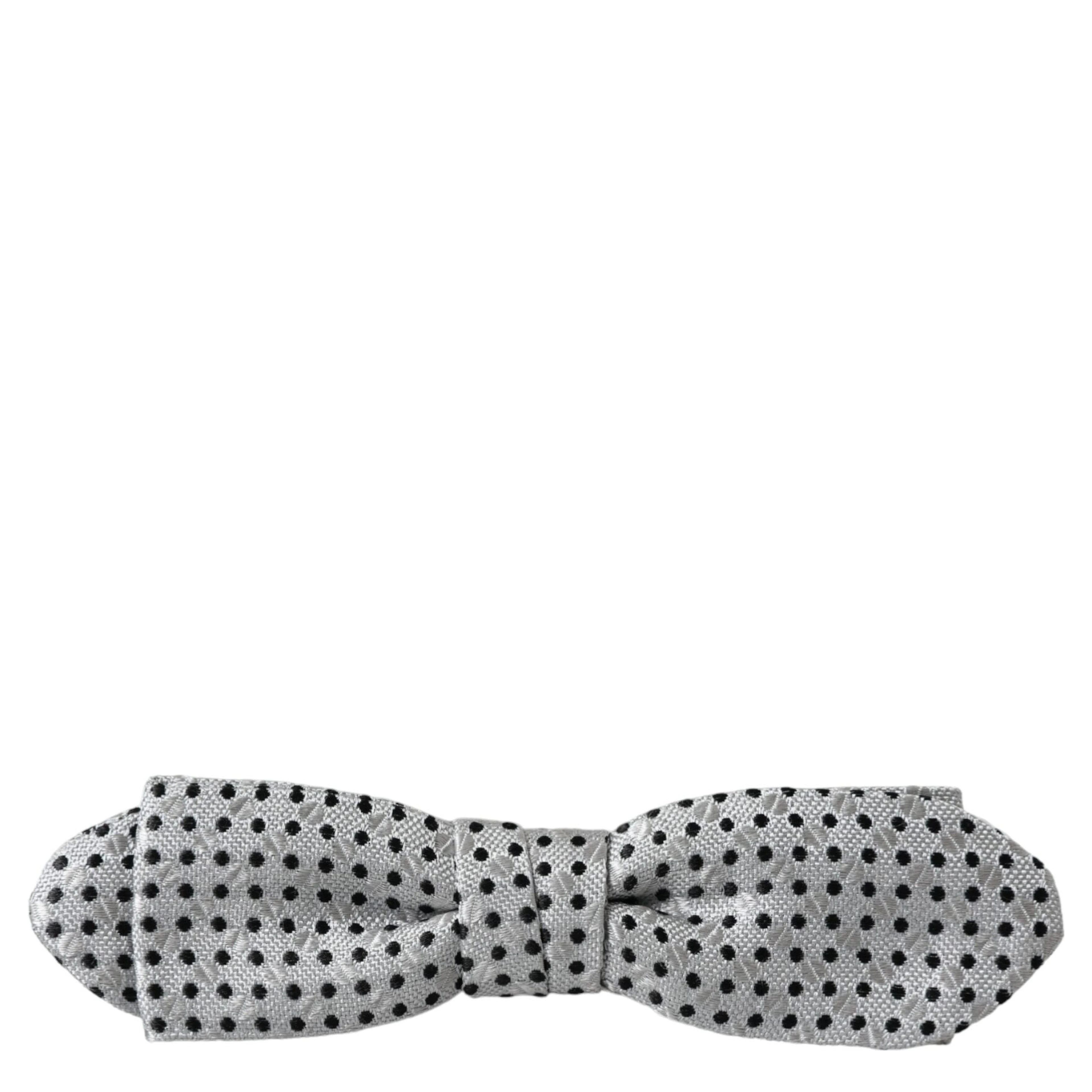 Gray Silk Polka Dot Adjustable Neck Men Papillon Bow Tie