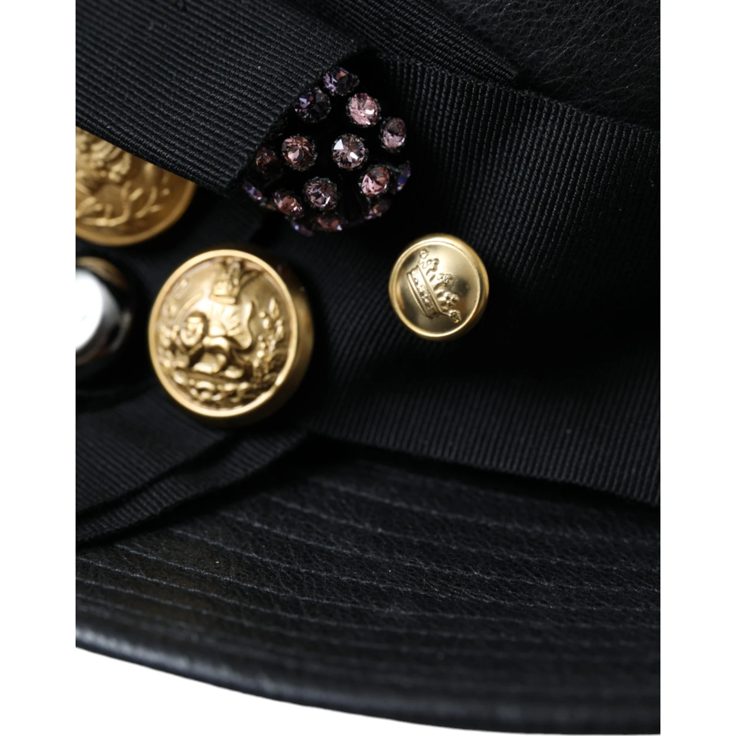 Black Leather DG Coin Crystal Wide Brim Hat