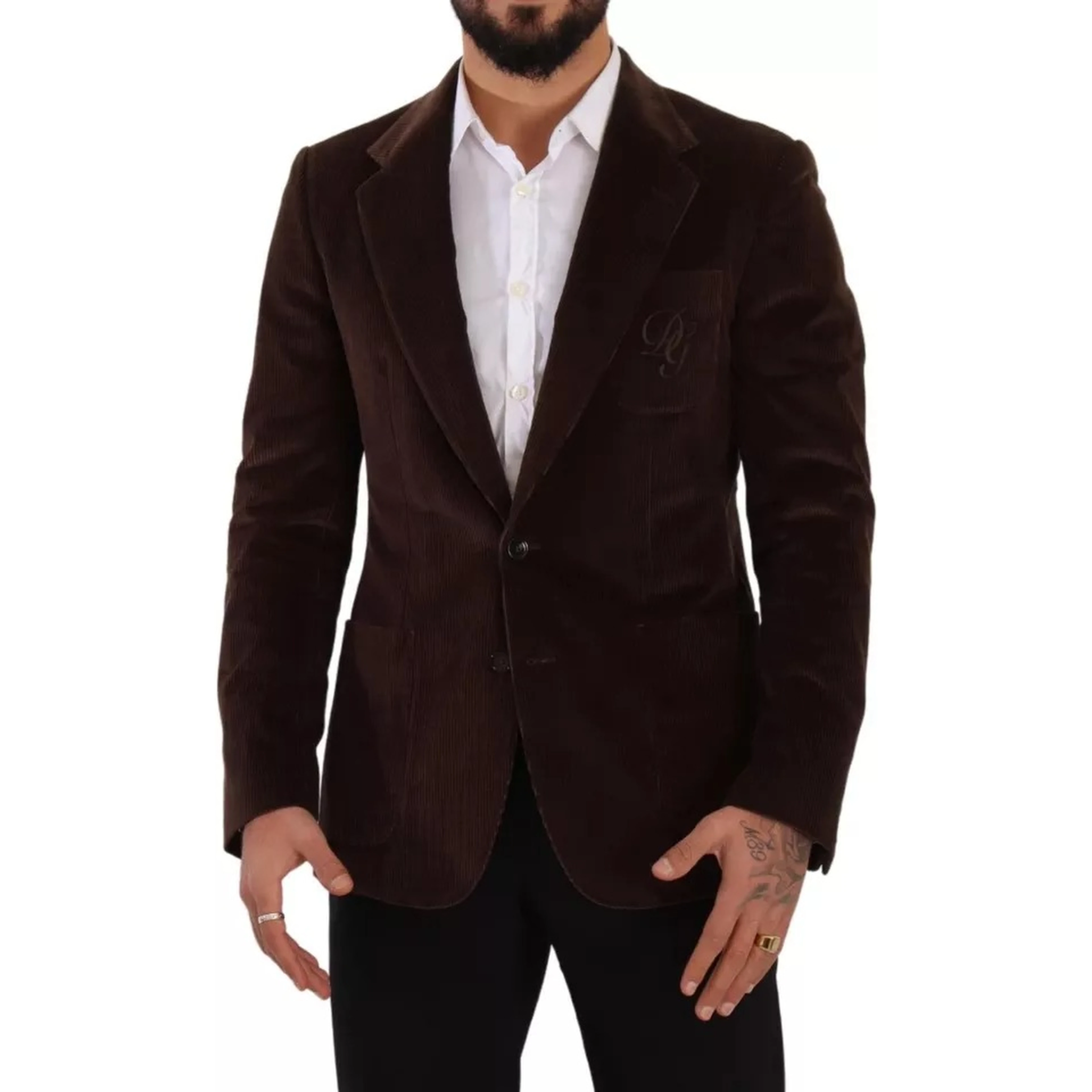 Brown Corduroy Slim Fit Coat DG Logo Blazer