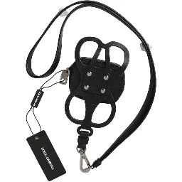 Black Calfskin Leather DG Logo Coin Purse Lanyard Wallet