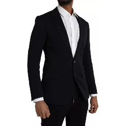 Blue Wool Notch Single Breasted Coat Blazer