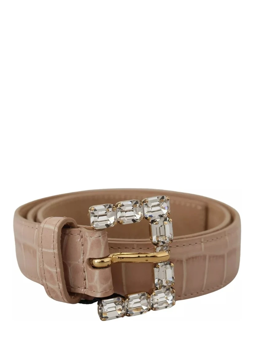 Beige Leather Crystal Buckle Women Belt