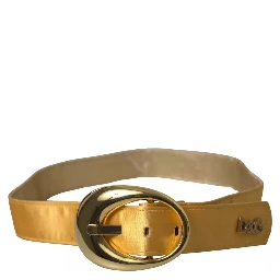 Gold Satin Leather Oval Metal Buckle Belt