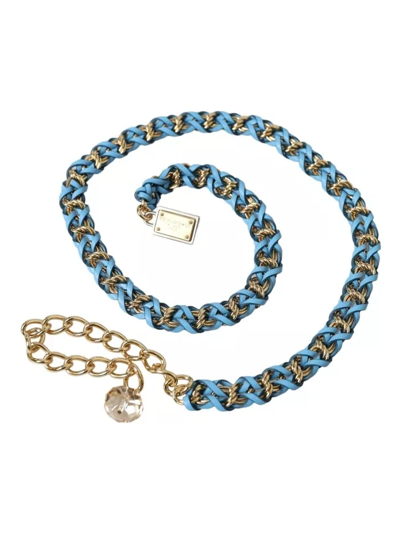Blue Braided Gold Brass Chain Waist Belt