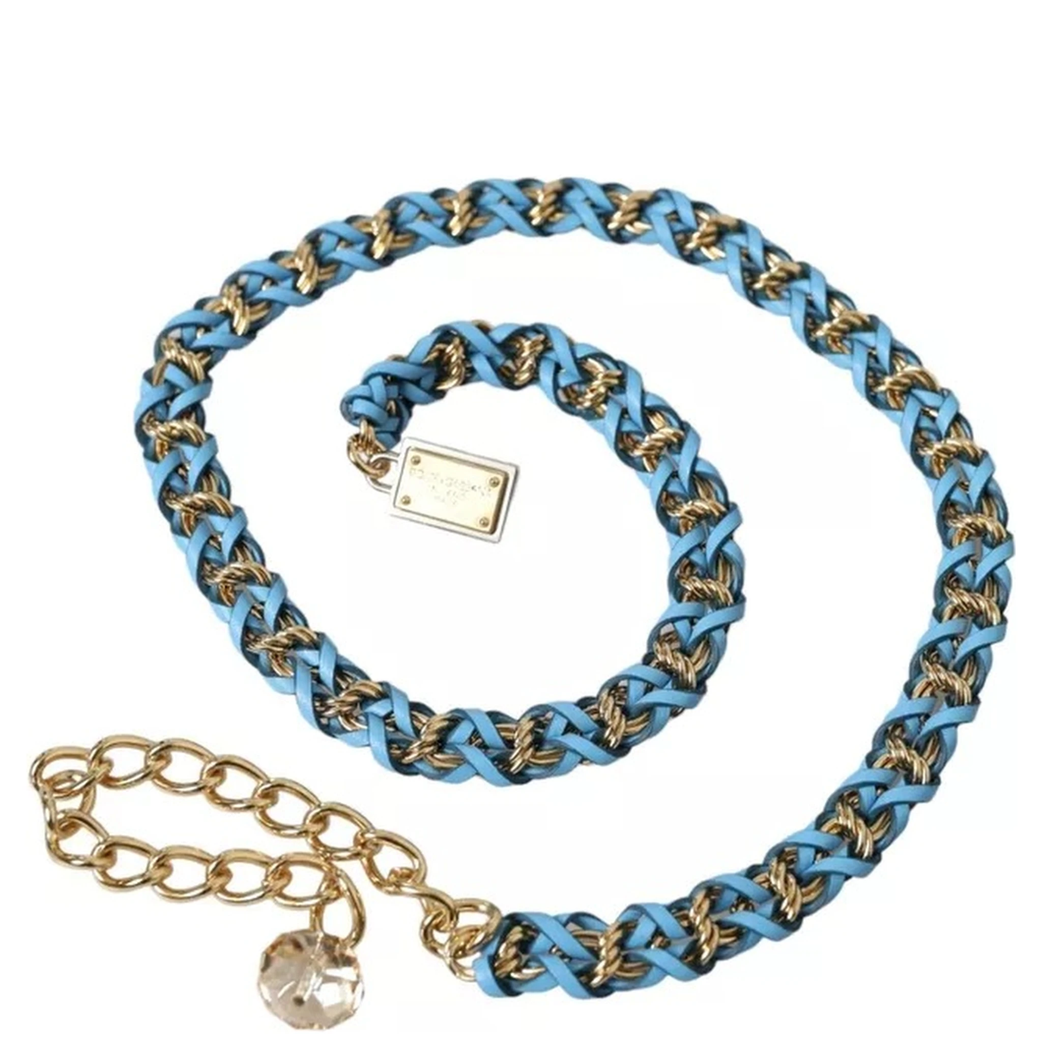 Blue Braided Gold Brass Chain Waist Belt