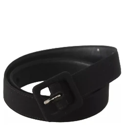 Black Velvet Leather Logo Waist Buckle Belt