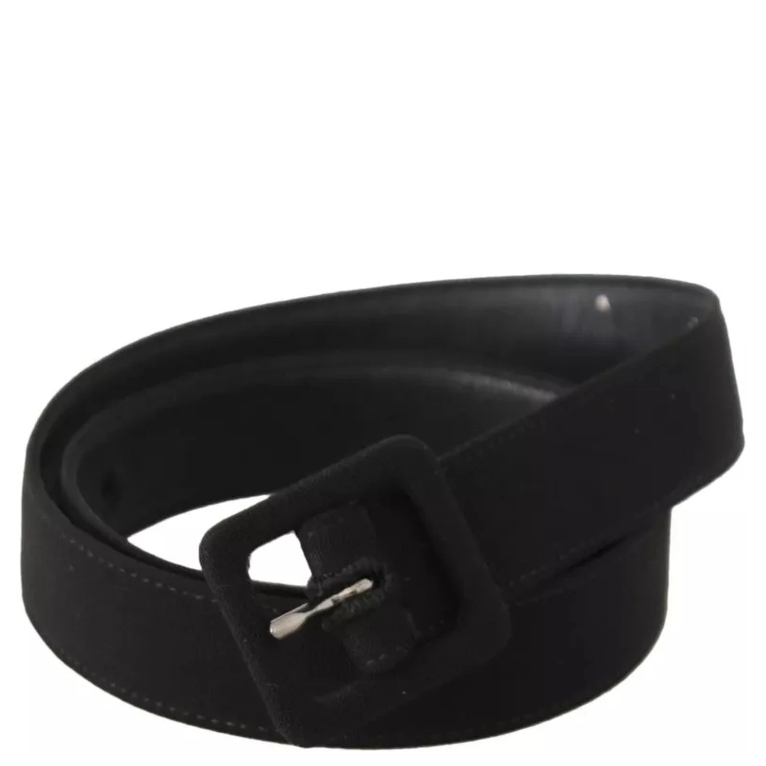 Black Velvet Leather Logo Waist Buckle Belt