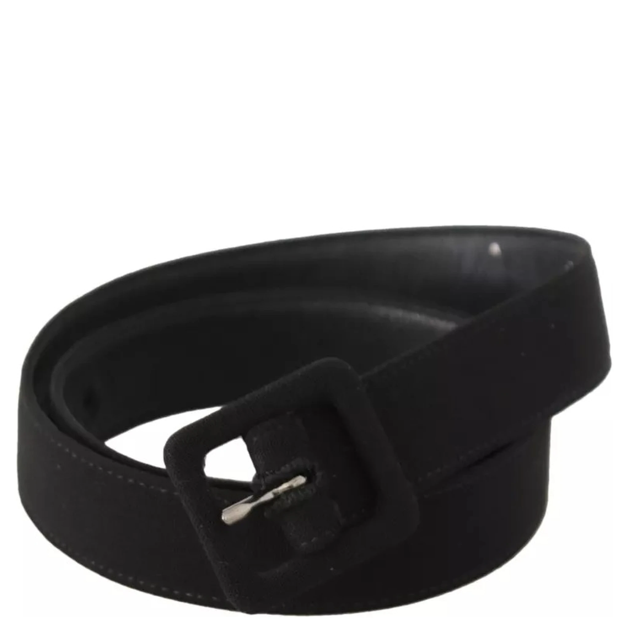 Black Velvet Leather Logo Waist Buckle Belt