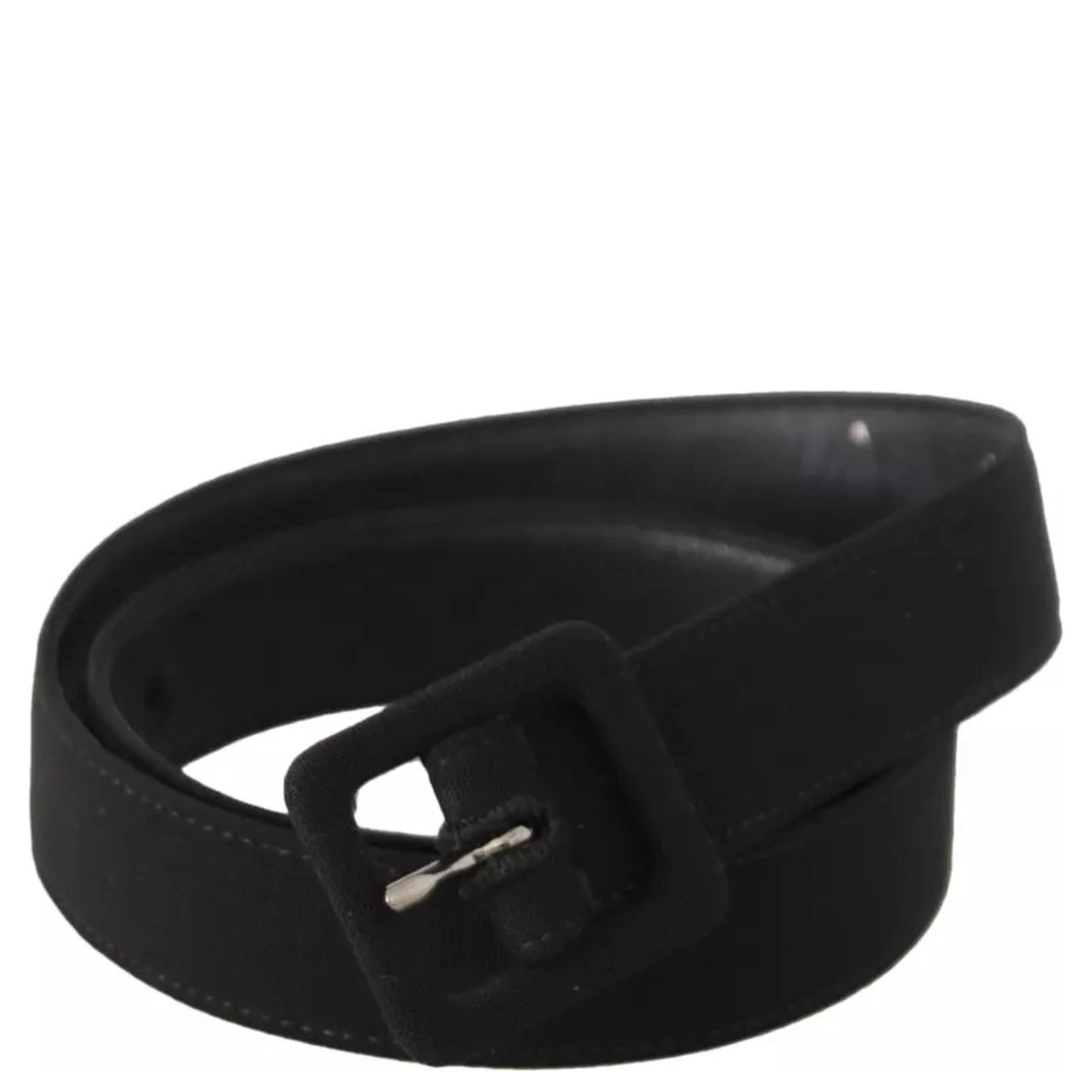 Black Velvet Leather Logo Waist Buckle Belt