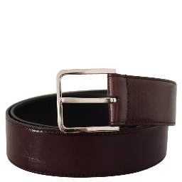 Dark Brown Leather Logo Engraved Metal Buckle Belt