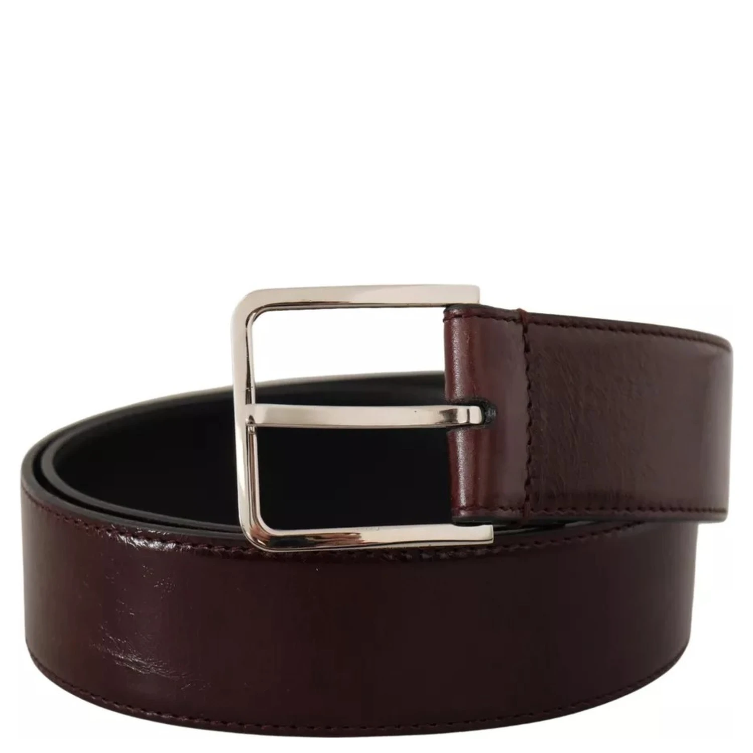 Dark Brown Leather Logo Engraved Metal Buckle Belt