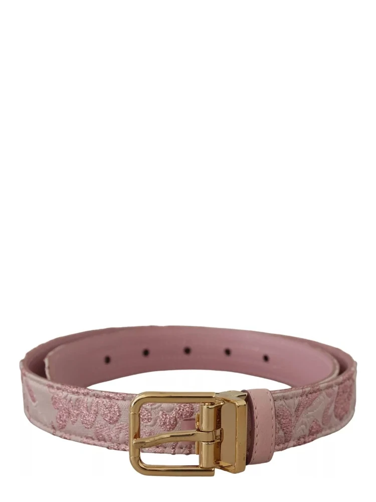 Pink Jaquard Embroidered Gold Tone Metal Buckle Belt alternative