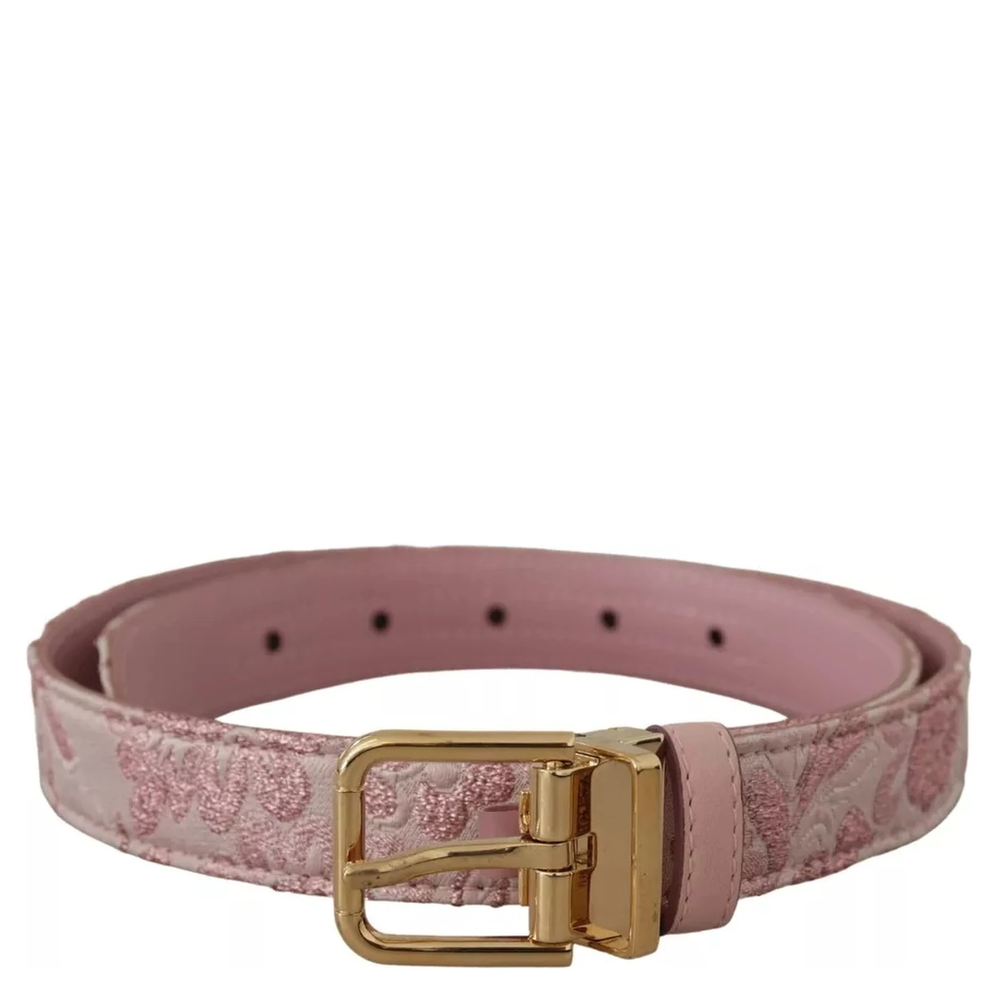 Pink Jaquard Embroidered Gold Tone Metal Buckle Belt