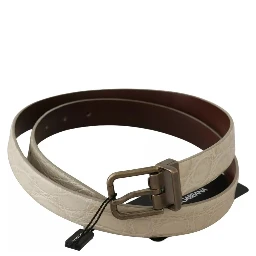Cream Beige Gold Buckle Waist Leather Belt