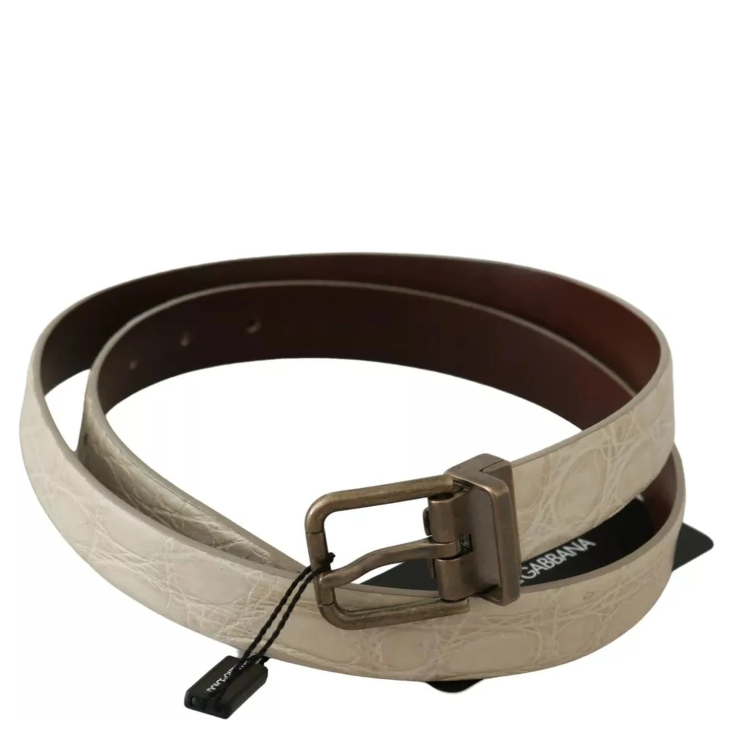 Cream Beige Gold Buckle Waist Leather Belt