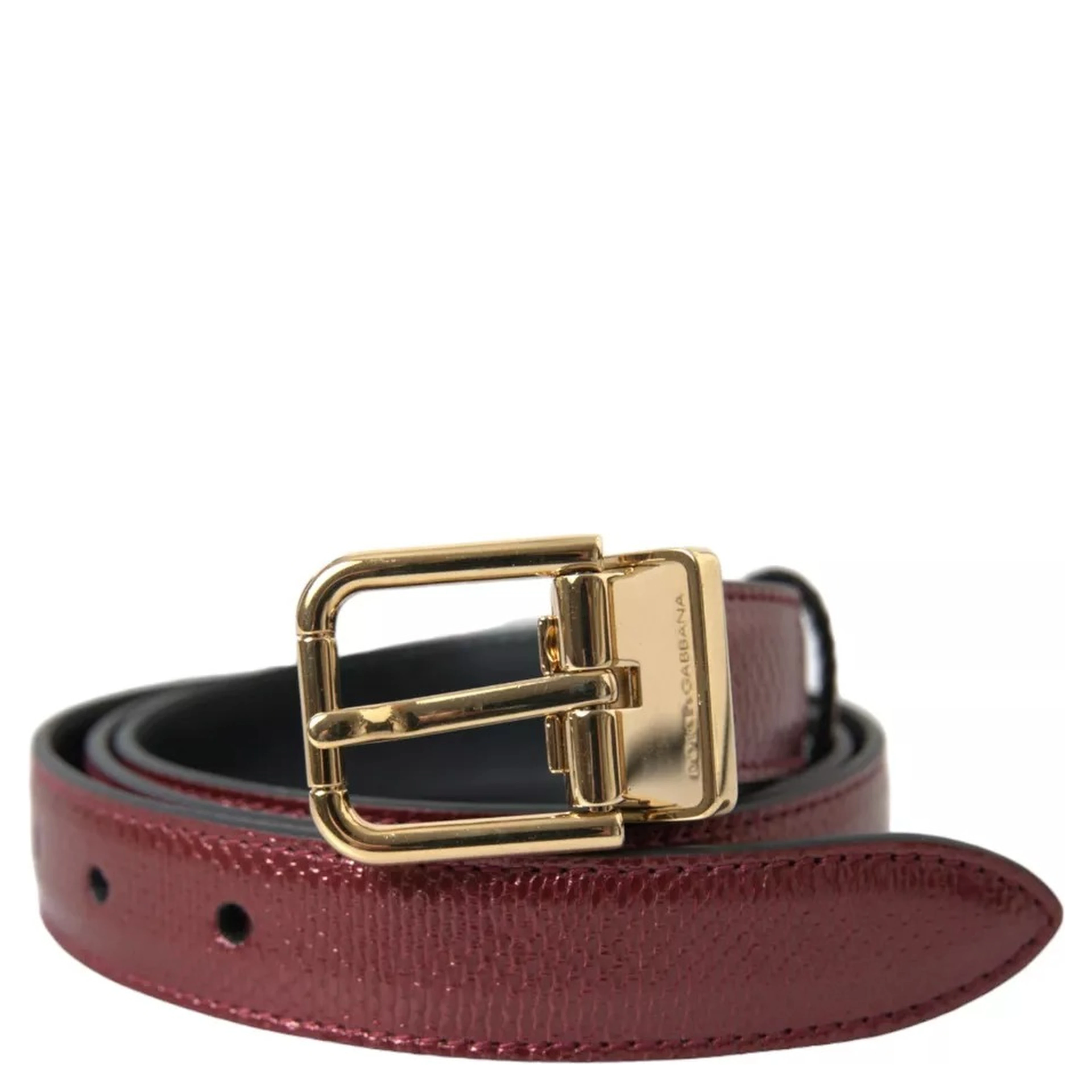 Maroon Leather Gold Metal Buckle Men Belt