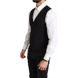 Black Solid STAFF Slim Fit Waistcoat Vest