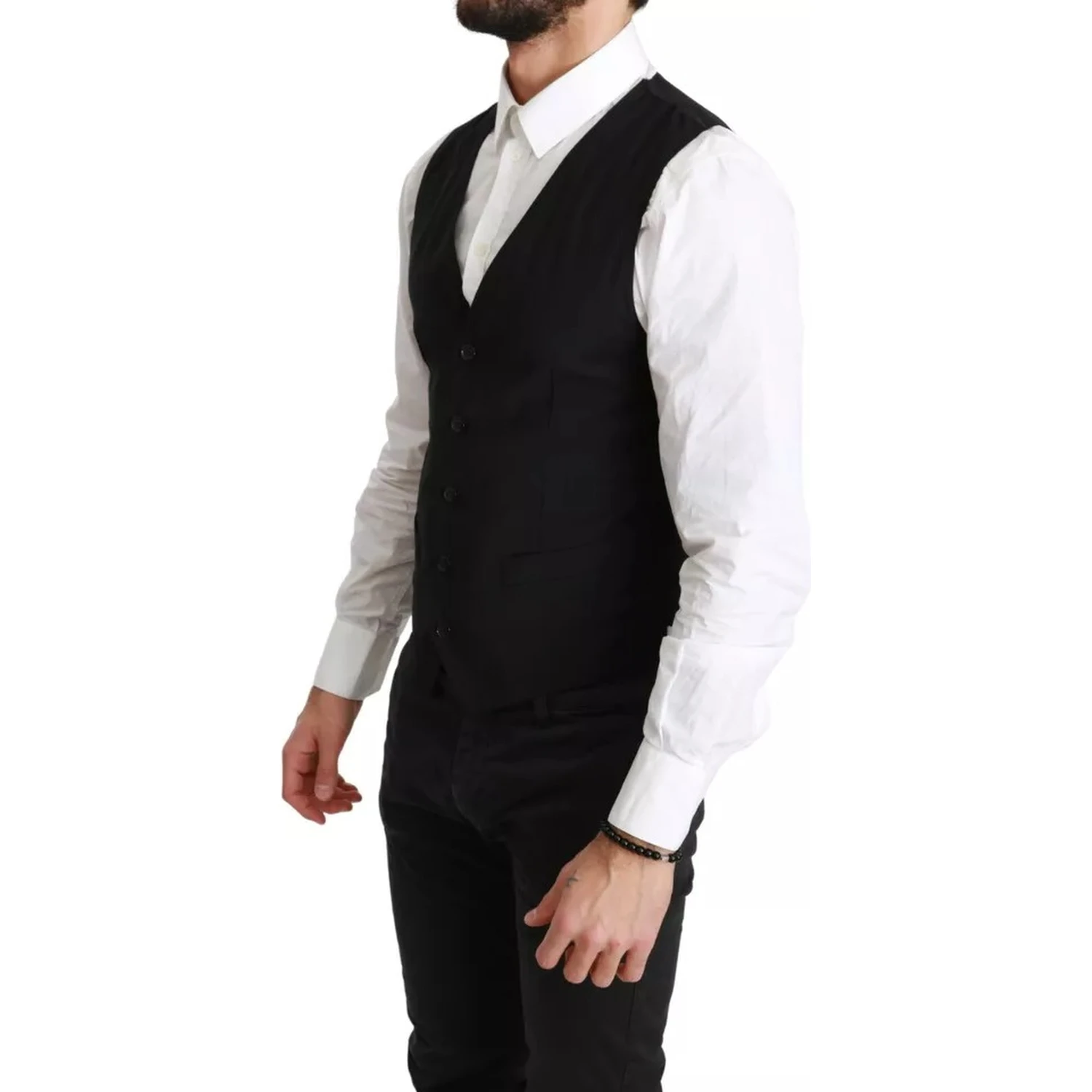 Black Solid STAFF Slim Fit Waistcoat Vest