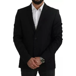 Black Wool Slim Fit Notch Jacket Blazer