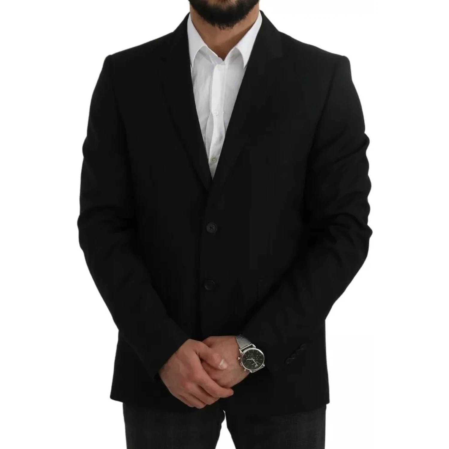 Black Wool Slim Fit Notch Jacket Blazer