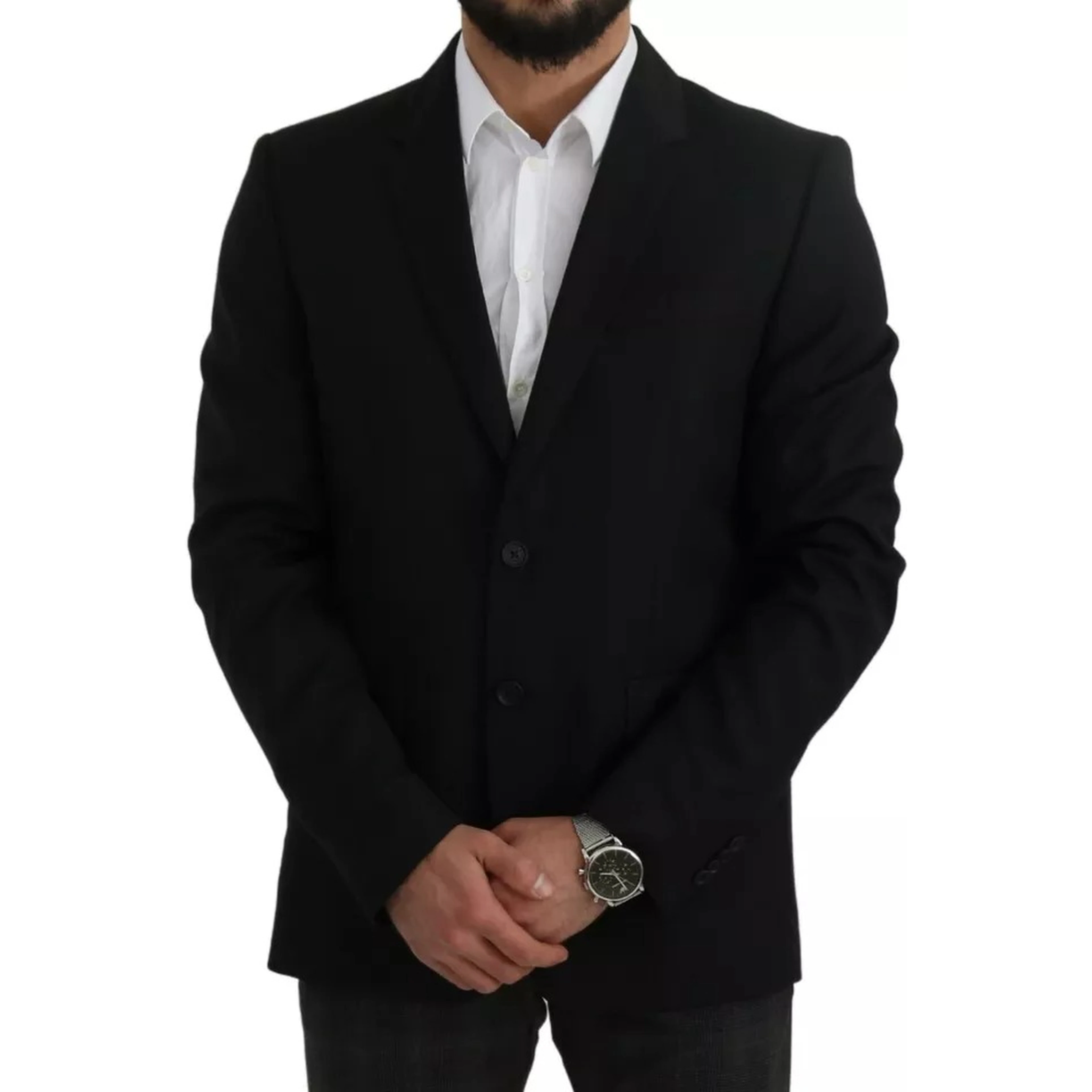Black Wool Slim Fit Notch Jacket Blazer