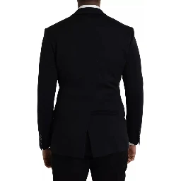 Blue Wool Notch Single Breasted Coat Blazer