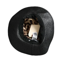 Black Leather DG Coin Crystal Wide Brim Hat