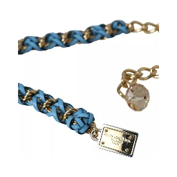 Blue Braided Gold Brass Chain Waist Belt