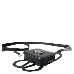 Black Calfskin Leather DG Logo Coin Purse Lanyard Wallet
